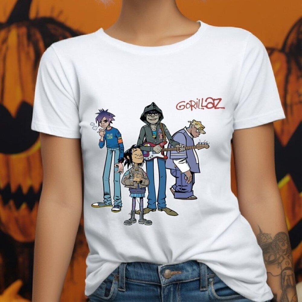 GORILLAZ Rock Bands White Retro Music Fan Unisex T-Shirt
